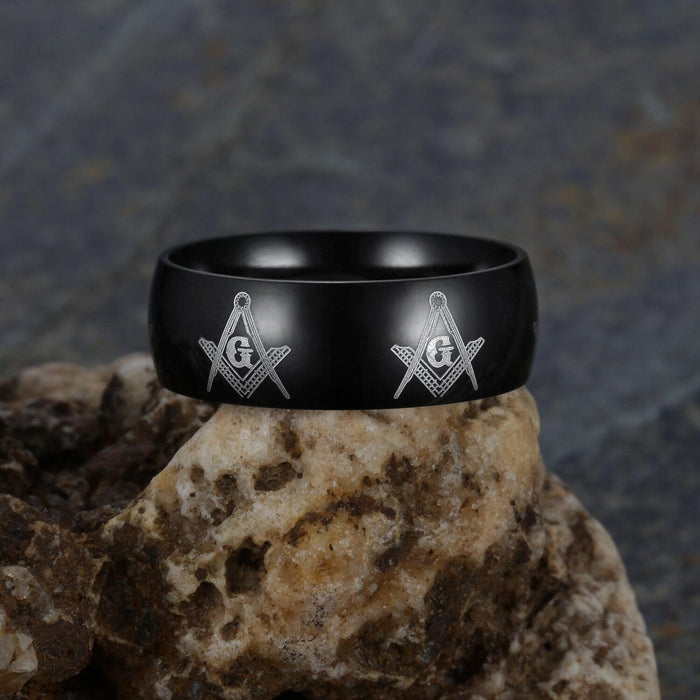 Master Mason Blue Lodge Black Masonic Ring - Stainless Steel-rings-Masonic Makers