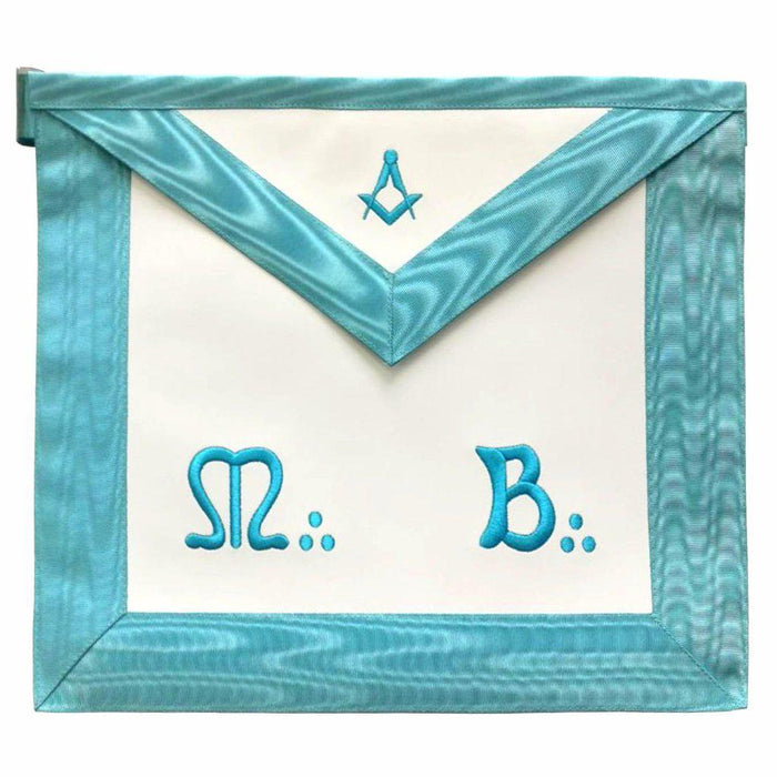 Master Mason Blue Lodge French Masonic Apron - Sky Blue Moire Square & Compass-Aprons-Masonic Makers