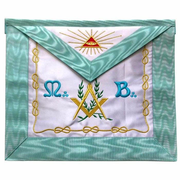 Master Mason Blue Lodge French Masonic Apron - Sky Blue Silk & Moire Machine Embroidery-Aprons-Masonic Makers