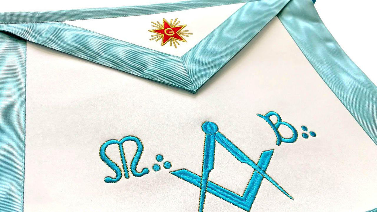 Master Mason Blue Lodge French Masonic Apron - Sky Blue Silk & Moire-Aprons-Masonic Makers