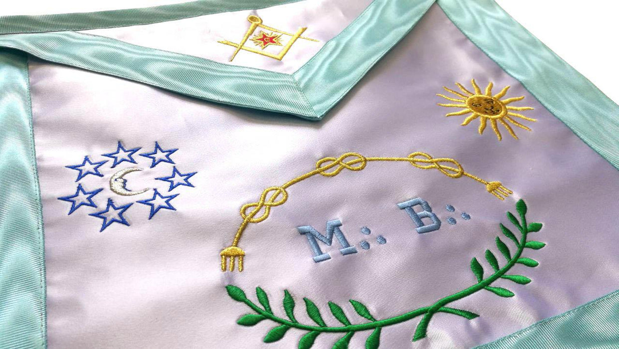 Master Mason Blue Lodge French Masonic Apron - Sky Blue Silk & Moire Moon & Sun-Aprons-Masonic Makers