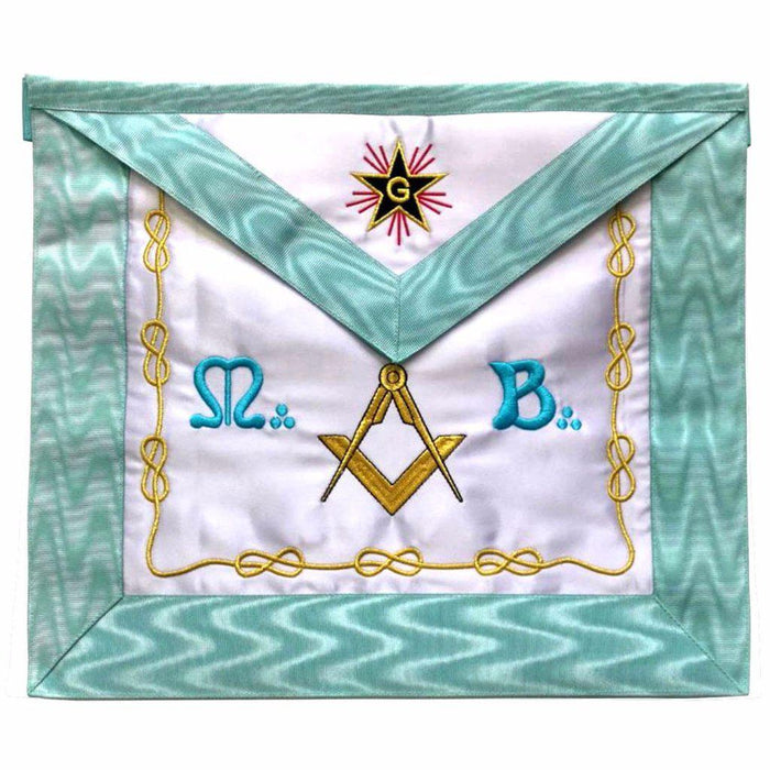 Master Mason Blue Lodge French Masonic Apron - White & Sky Blue Star G Machine Embroidery-Aprons-Masonic Makers