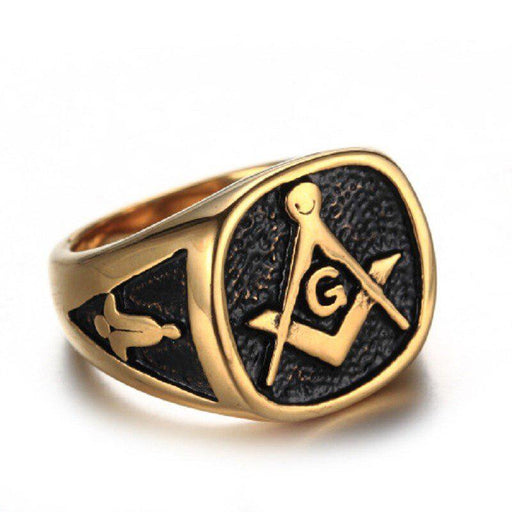 Master Mason Blue Lodge Gold Masonic Ring - Stainless Steel-Rings-Masonic Makers