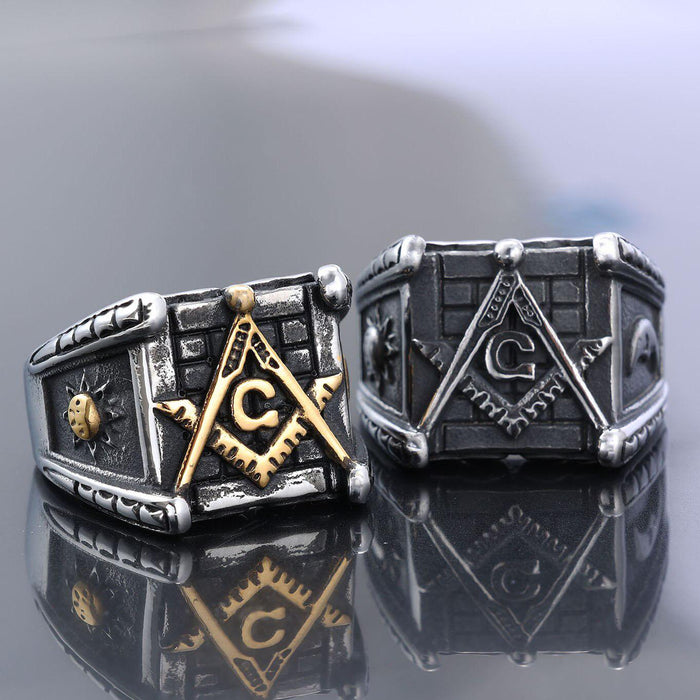 Master Mason Blue Lodge Gold & Silver Masonic Ring - Stainless Steel-rings-Masonic Makers