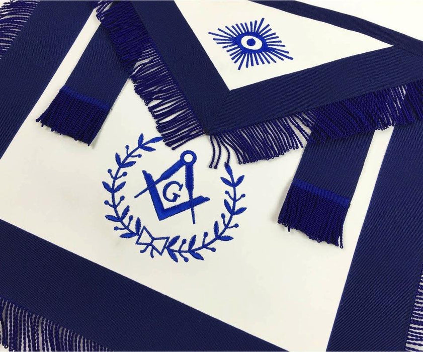 Master Mason Blue Lodge Masonic Apron - White & Navy Blue with Blue Fringe-Aprons-Masonic Makers