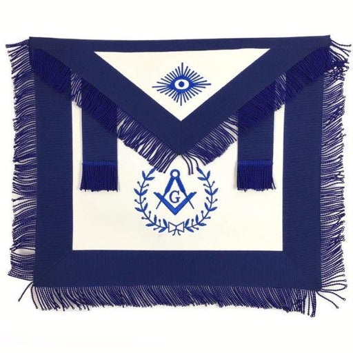 Master Mason Blue Lodge Masonic Apron - White & Navy Blue with Blue Fringe-Aprons-Masonic Makers