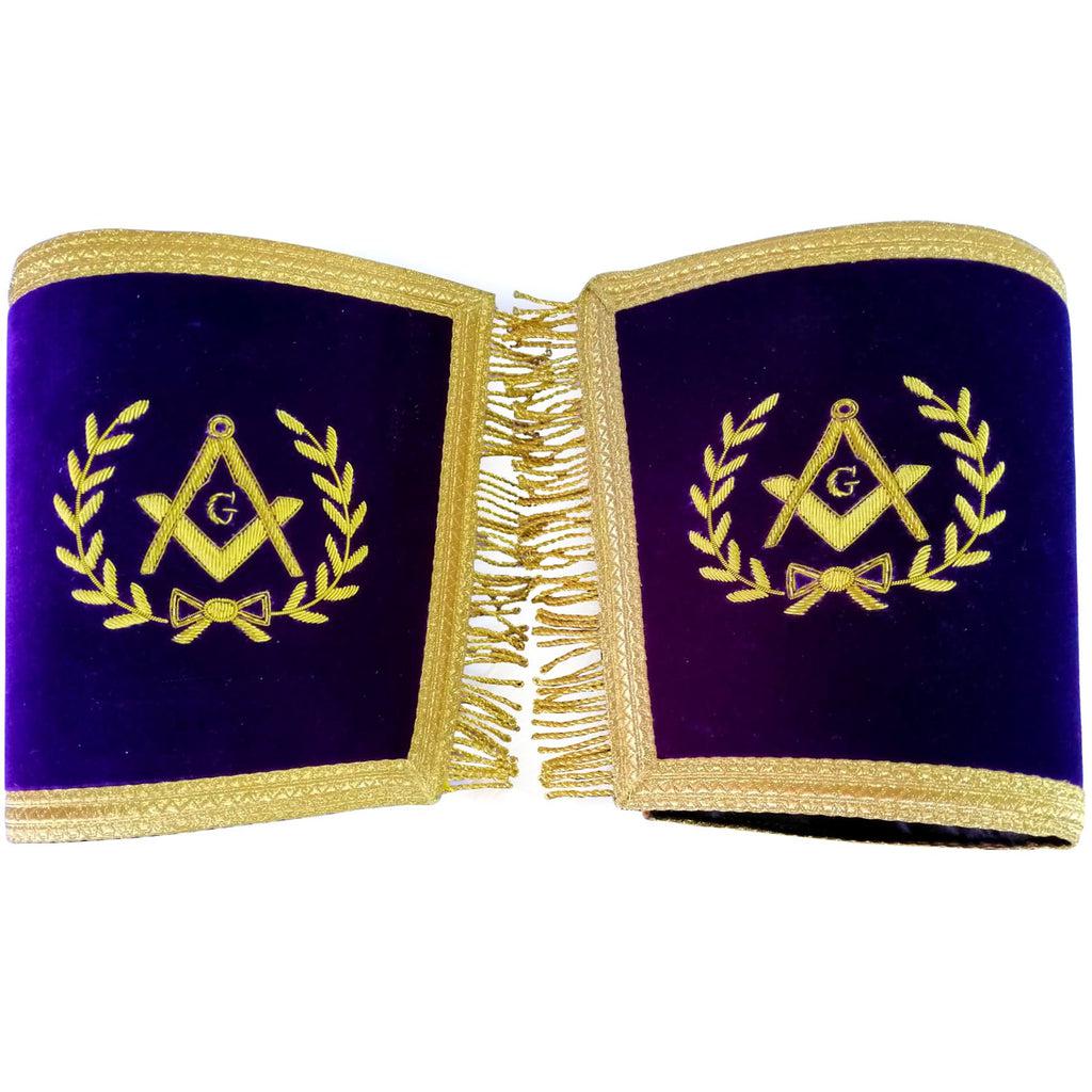 Master Mason Blue Lodge Masonic Cuff - Dark Blue with Gold Bullion Embroidery with Fringe-Cuffs-Masonic Makers