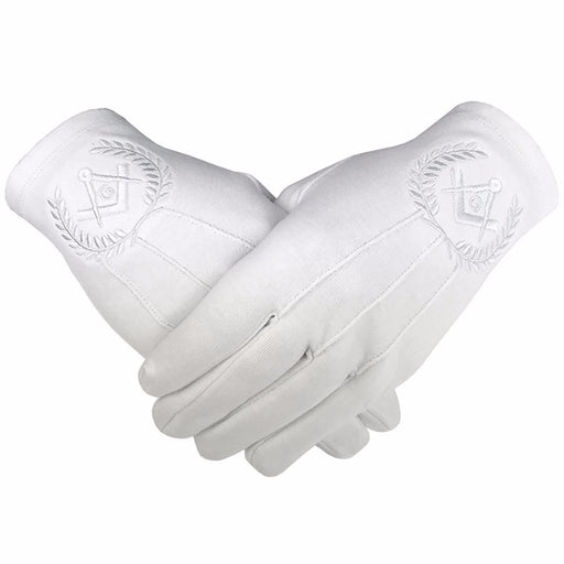 Master Mason Blue Lodge Masonic Glove - All White Cotton Square & Compass G-Gloves-Masonic Makers