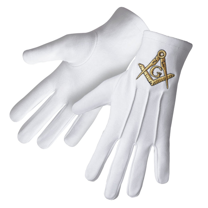 Master Mason Blue Lodge Masonic Glove - Pure Cotton Gold Square & Compass G-Gloves-Masonic Makers