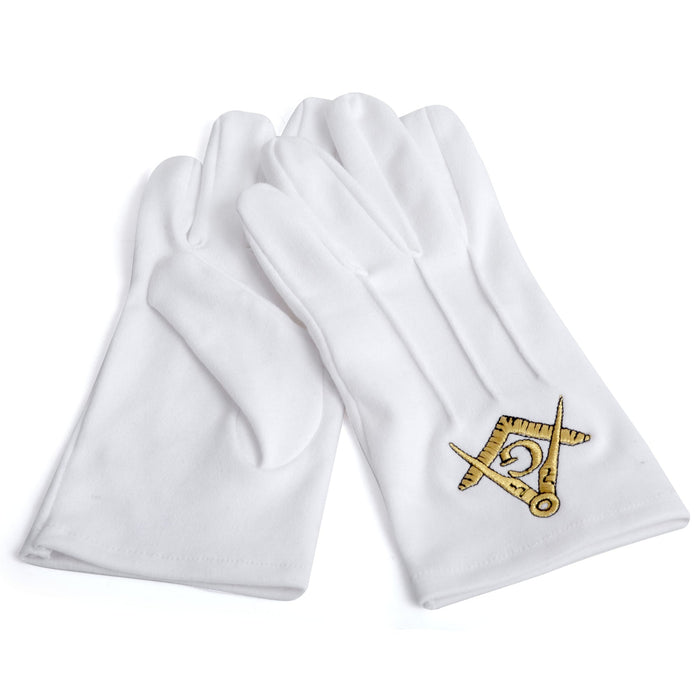 Master Mason Blue Lodge Masonic Glove - Pure Cotton Gold Square & Compass G-Gloves-Masonic Makers