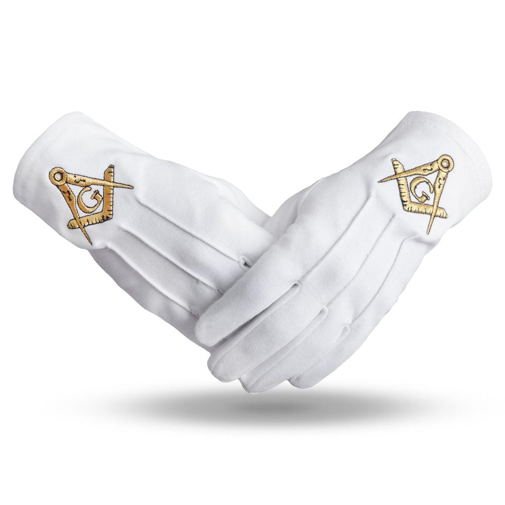 Master Mason Blue Lodge Masonic Glove - Pure Cotton Gold Square & Compass G-Gloves-Masonic Makers