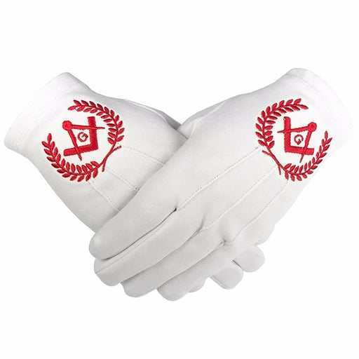 Master Mason Blue Lodge Masonic Glove - White Cotton Machine Embroidery-Gloves-Masonic Makers