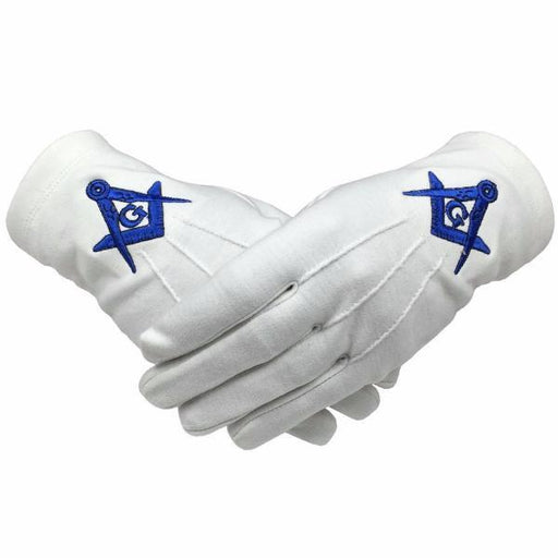 Master Mason Blue Lodge Masonic Glove - White Cotton Machine Embroidery-Gloves-Masonic Makers