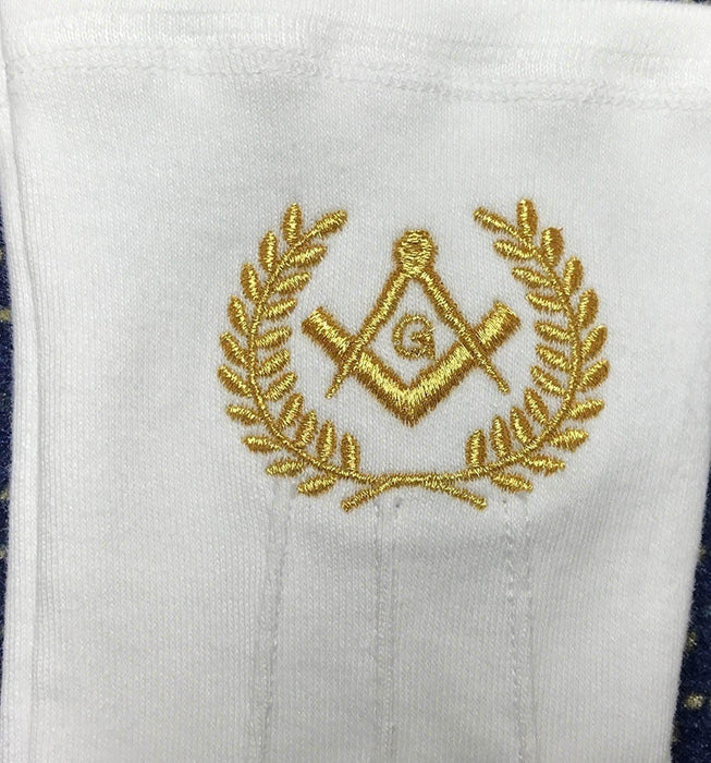 Master Mason Blue Lodge Masonic Glove - White Cotton with Gold Square & Compass G-Gloves-Masonic Makers