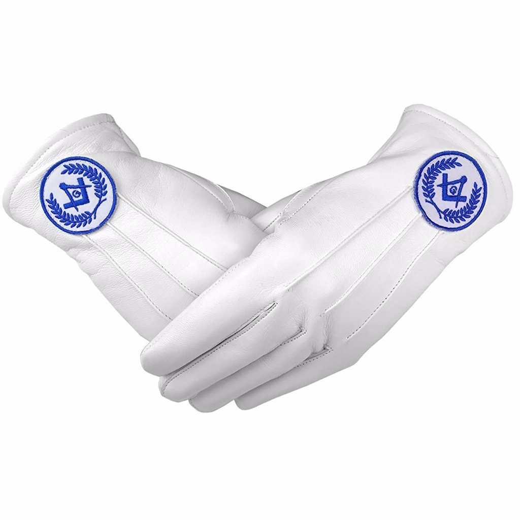 Master Mason Blue Lodge Masonic Glove - White Leather with Blue Square & Compass G-Gloves-Masonic Makers