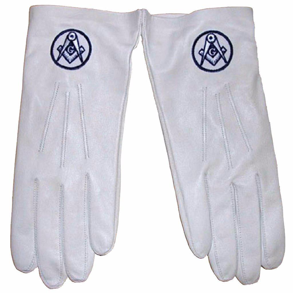 Master Mason Blue Lodge Masonic Glove - White Leather with Square & Compass G Embroidery-Gloves-Masonic Makers
