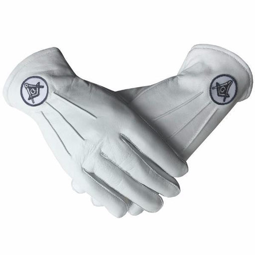 Master Mason Blue Lodge Masonic Glove - White Leather with Square & Compass G-Gloves-Masonic Makers