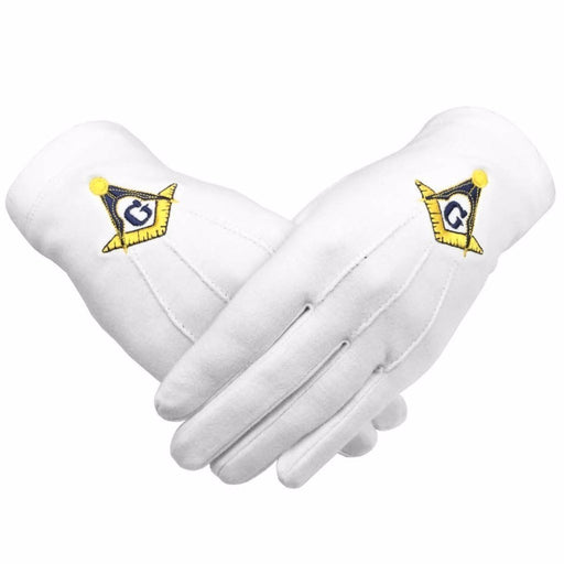 Master Mason Blue Lodge Masonic Glove - Yellow and Blue Square & Compass G-Gloves-Masonic Makers