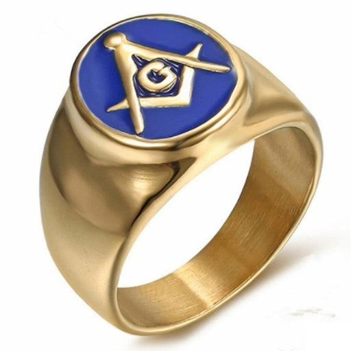 Master Mason Blue Lodge Masonic Gold Ring - Stainless Steel-Rings-Masonic Makers