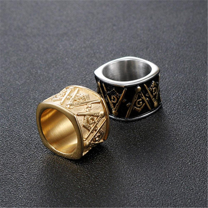 Master Mason Blue Lodge Masonic Ring - Gold/Black Color & Stainless Steel-Rings-Masonic Makers