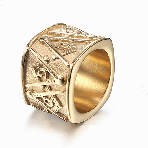 Master Mason Blue Lodge Masonic Ring - Gold/Black Color & Stainless Steel-Rings-Masonic Makers