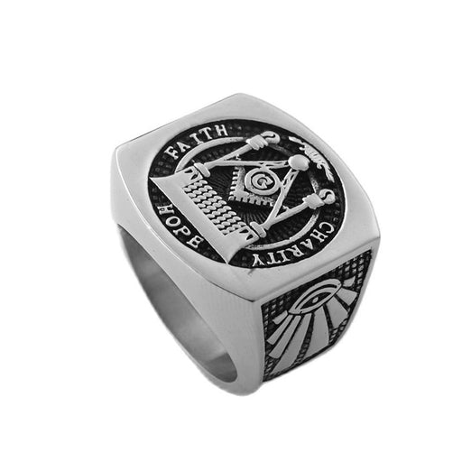 Master Mason Blue Lodge Masonic Ring - Silver Color & Stainless Steel-Rings-Masonic Makers