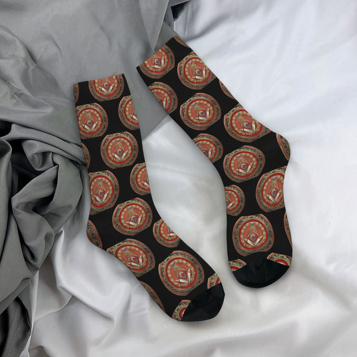 Master Mason Blue Lodge Masonic Socks - Red with Emblem-Socks-Masonic Makers