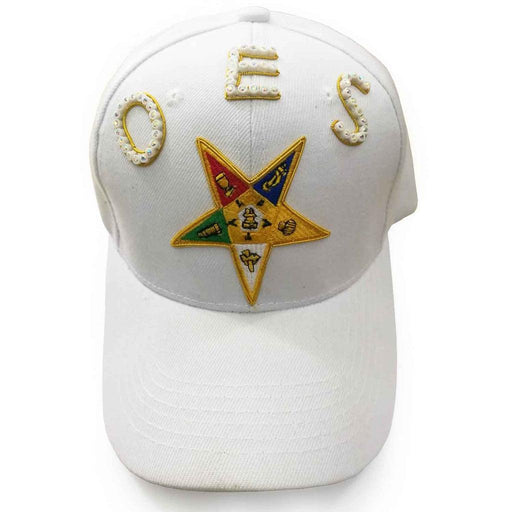 OES Masonic Embroidery Cap - White with Jewels & Bullion Embroidery-Caps-Masonic Makers