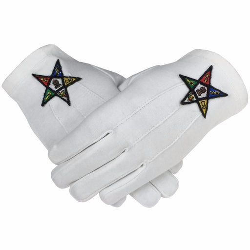 OES Masonic Glove - White Cotton Machine Embroidered Emblem-Gloves-Masonic Makers