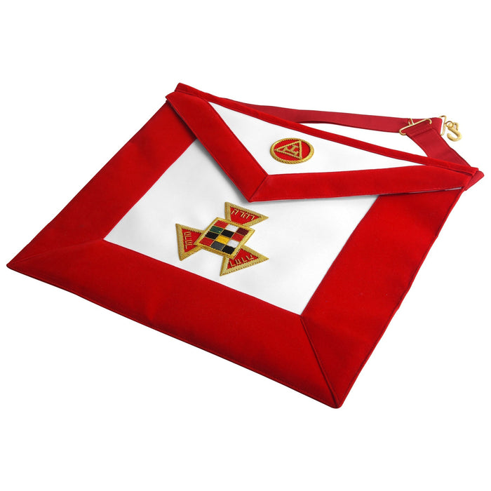 Past High Priest Royal Arch Chapter Masonic Apron - Red Velvet With Gold Embroidery-Aprons-Masonic Makers