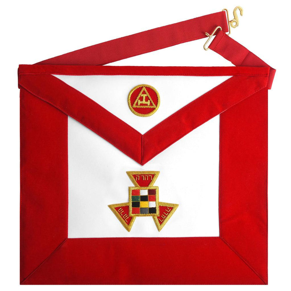 Past High Priest Royal Arch Chapter Masonic Apron - Red Velvet With Gold Embroidery-Aprons-Masonic Makers