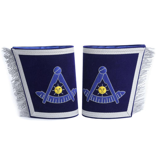 Past Master Blue Lodge California Regulation Masonic Cuff - Blue Hand Embroidery With Fringe-Cuffs-Masonic Makers