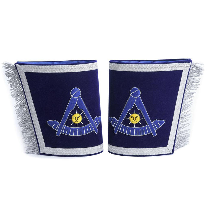 Past Master Blue Lodge California Regulation Masonic Cuff - Blue Hand Embroidery With Fringe-Cuffs-Masonic Makers