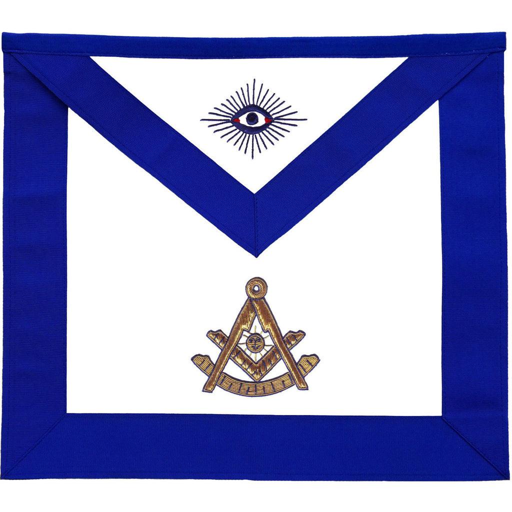 Past Master Blue Lodge Masonic Apron - Royal Blue Grosgrain Gold Embroidery-Aprons-Masonic Makers