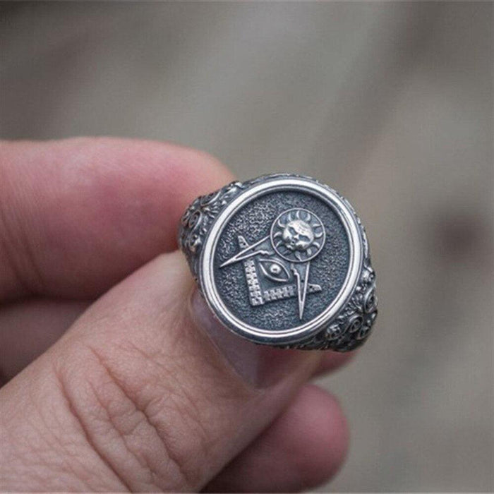 Past Master Blue Lodge Masonic Ring - Silver Color & Stainless Steel-Rings-Masonic Makers