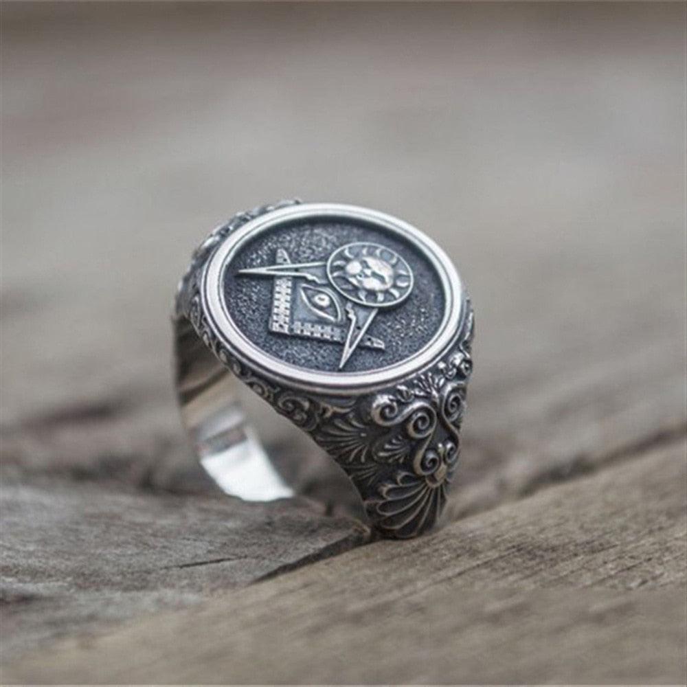 Past Master Blue Lodge Masonic Ring - Silver Color & Stainless Steel-Rings-Masonic Makers