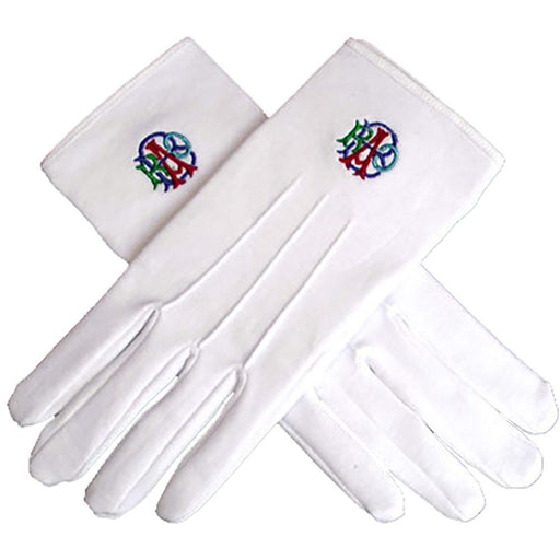 Royal Antediluvian Order of Buffaloes R.A.O.B. Masonic Glove - White Cotton with Red, Blue & Green-Gloves-Masonic Makers