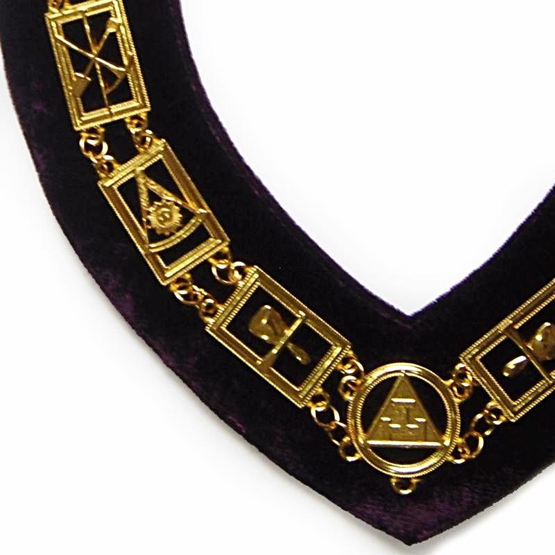 Royal Arch Chapter Masonic Chain Collar - Gold Plated on Purple Velvet-Chain Collars-Masonic Makers