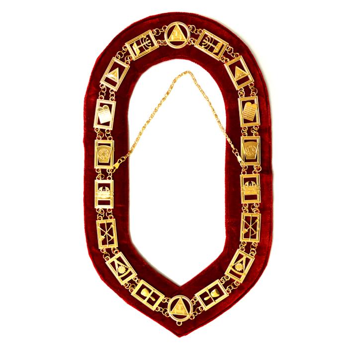 Royal Arch Chapter Masonic Chain Collar - Gold Plated on Red Velvet-Chain Collars-Masonic Makers