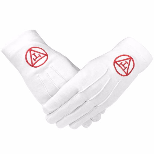 Royal Arch Chapter Masonic Glove - White Cotton with Red Triple Tau Insignia-Gloves-Masonic Makers