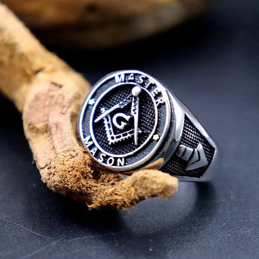 Master Mason Blue Lodge Vintage Stainless Steel Masonic Ring - Silver