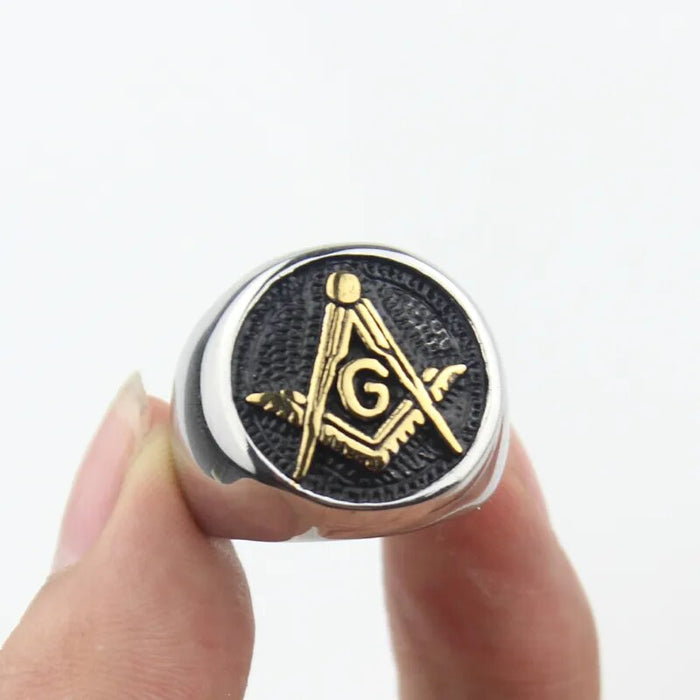 Master Mason Blue Lodge Vintage Stainless Steel Masonic Ring - Silver