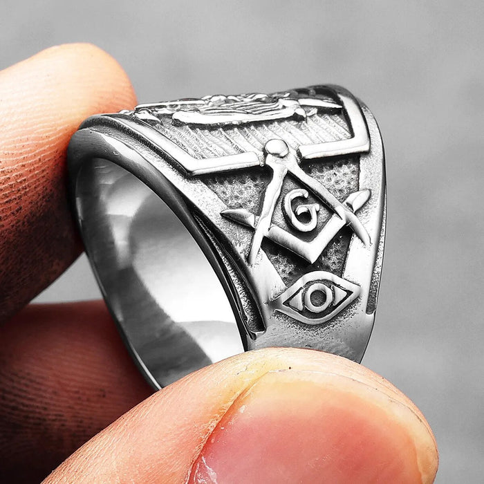 32 Degree Scottish Rite Masonic Vintage Stainless Steel Ring  - Silver