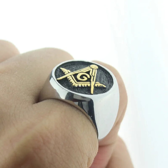 Master Mason Blue Lodge Vintage Stainless Steel Masonic Ring - Silver