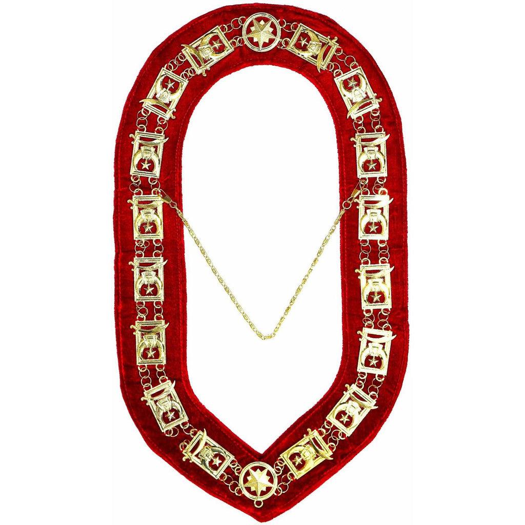 Shriners Masonic Chain Collar - Gold Plated on Red Velvet-Chain Collars-Masonic Makers