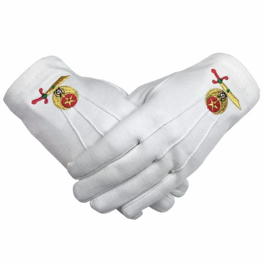 Shriners Masonic Glove - White Cotton Machine Embroidered Emblem-Gloves-Masonic Makers