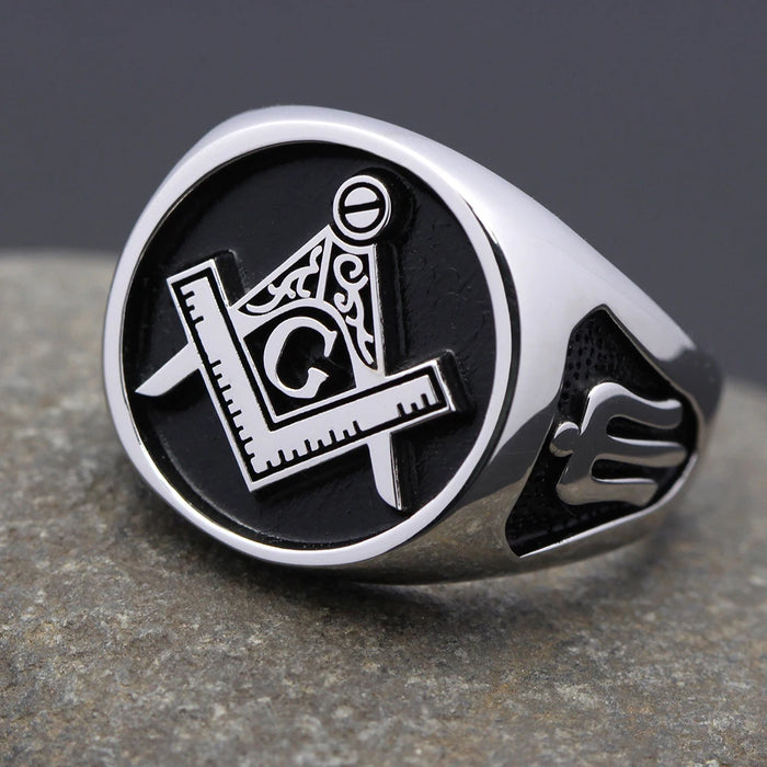 Master Mason Blue Lodge Freemason Silver Ring - High Quality Crafted