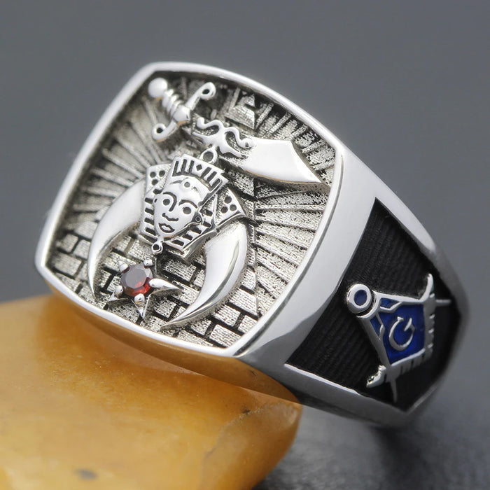 Shriners Blue Lodge Silver Masonic Ring - High Quality Crafted