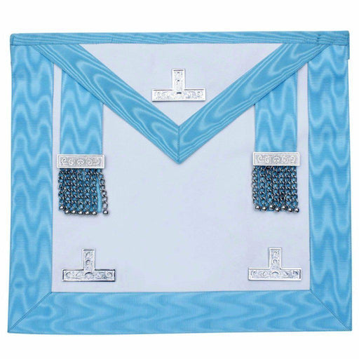 Worshipful Master Craft English Regulation Masonic Apron - White & Turquoise Moire-Aprons-Masonic Makers