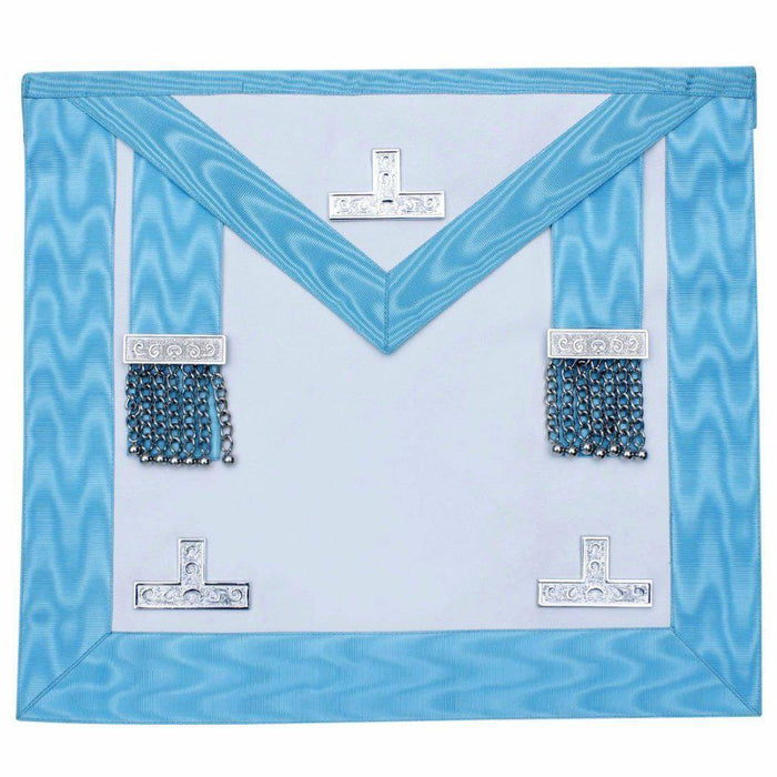 Worshipful Master Craft English Regulation Masonic Apron - White & Turquoise Moire-Aprons-Masonic Makers